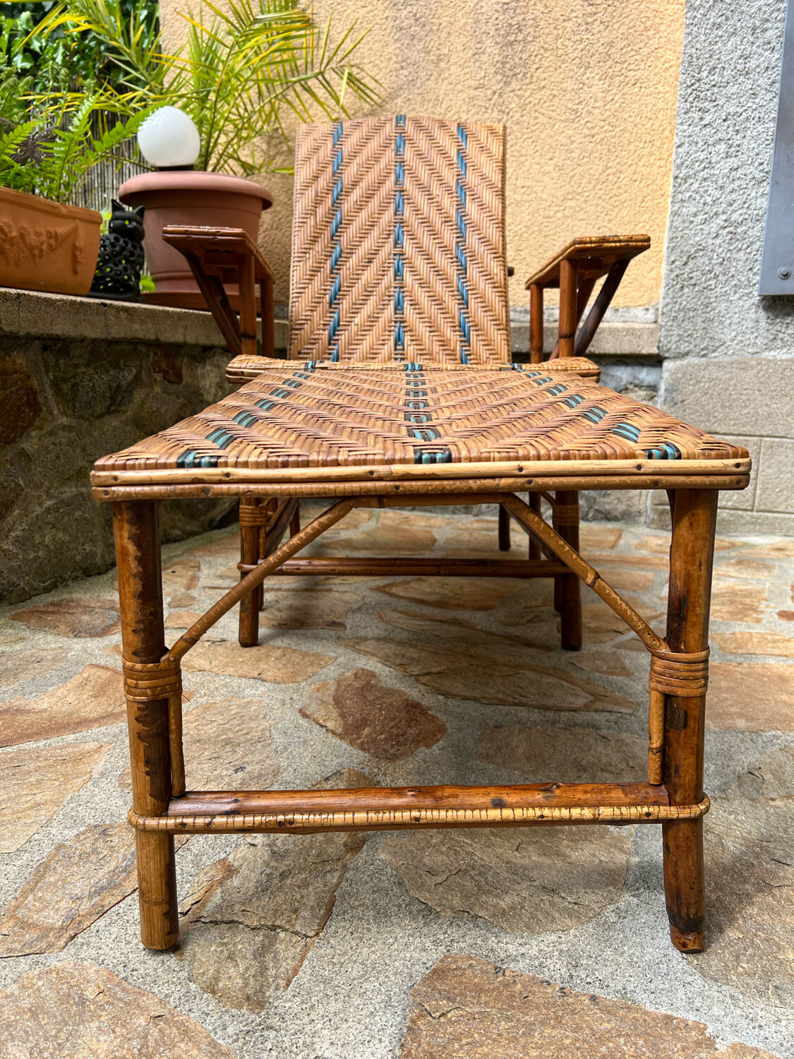Vintage rattan and wicker deckchair