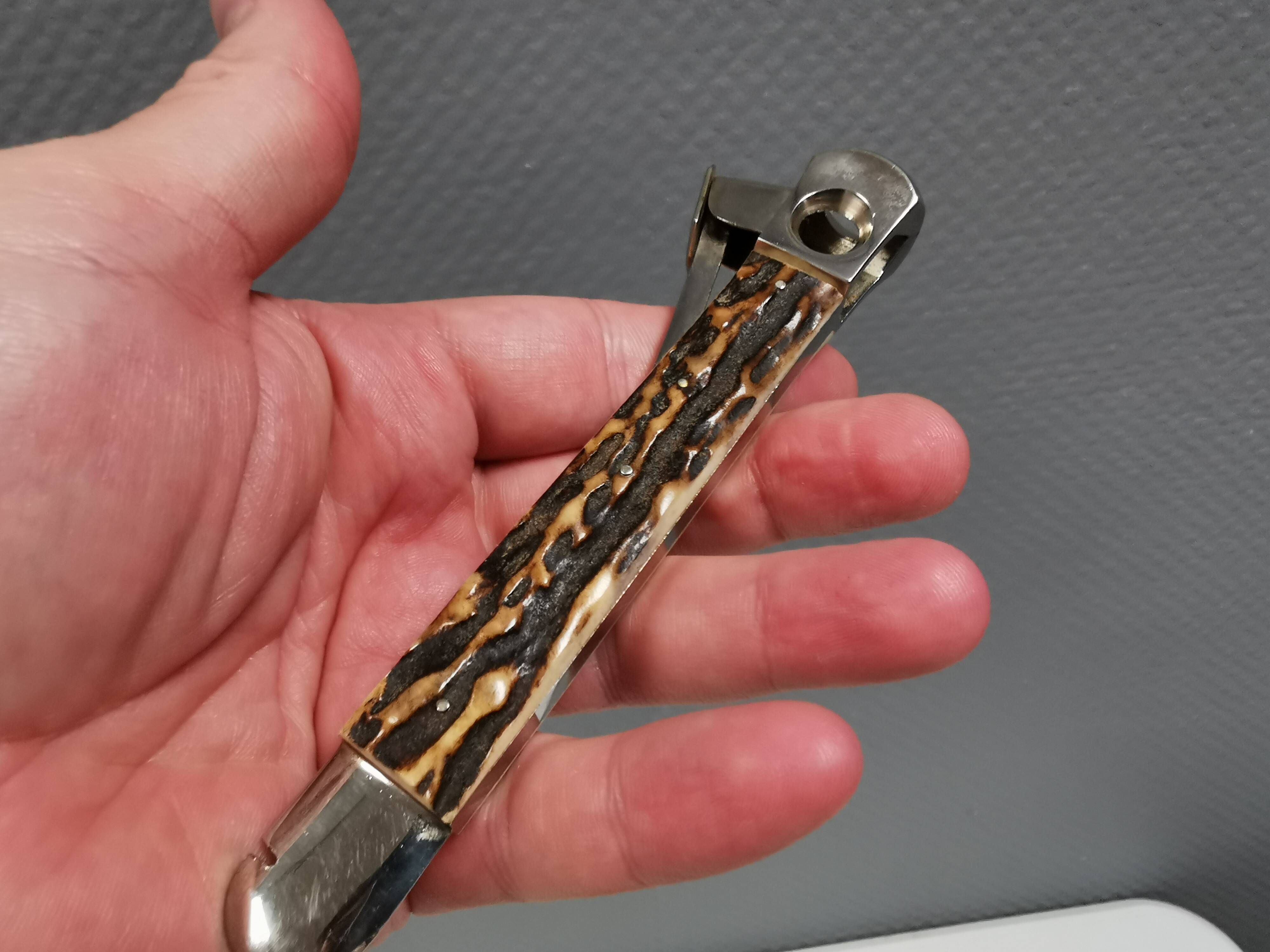 Old cigar cutter of stag horn and stainless steel. Solingen Germany 50-60s