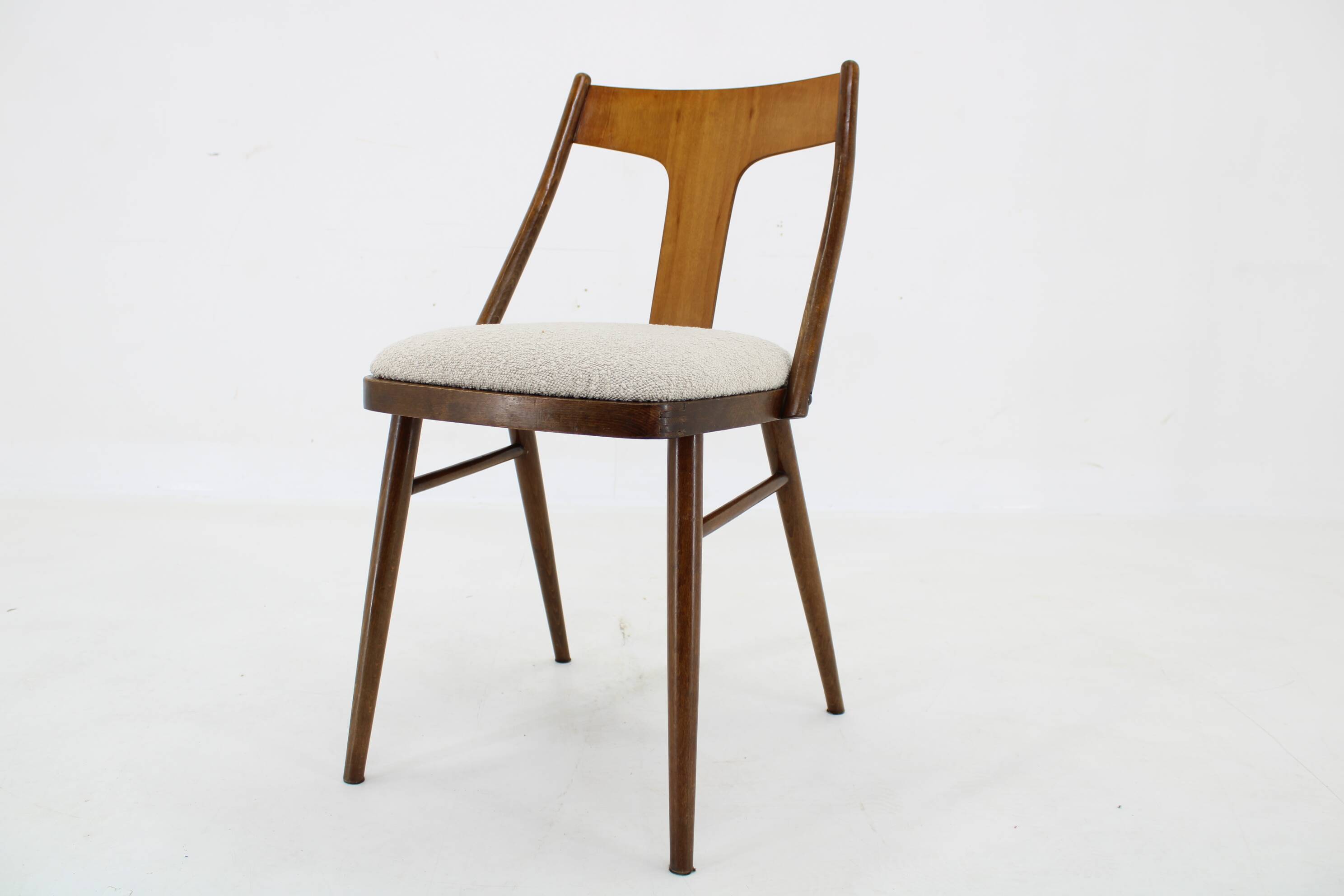 1950s Set of 4 Dining Chairs in Walnut Finish, Czechoslovakia