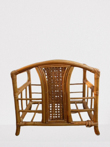 Wicker rattan magazine rack with vintage caning