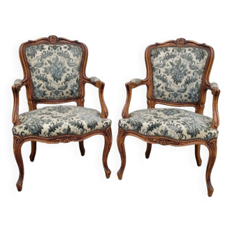 Pair of old Louis XV Cabriolet style armchairs