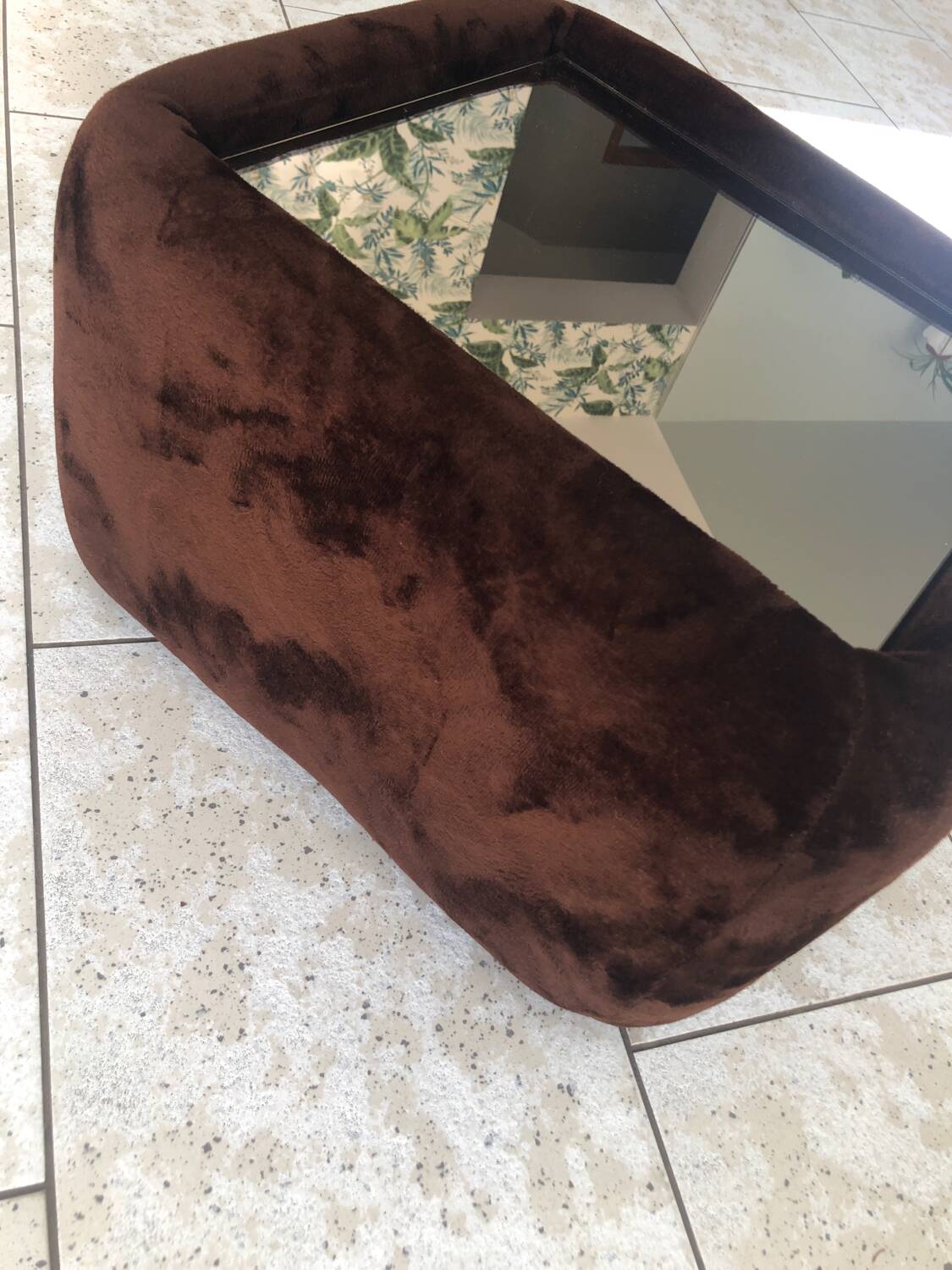 Table de nuit / table basse en velours chocolat et miroir teinté Vintage