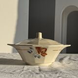 Antique Sarreguemines soup tureen with lid, rose pattern, D33 H28.