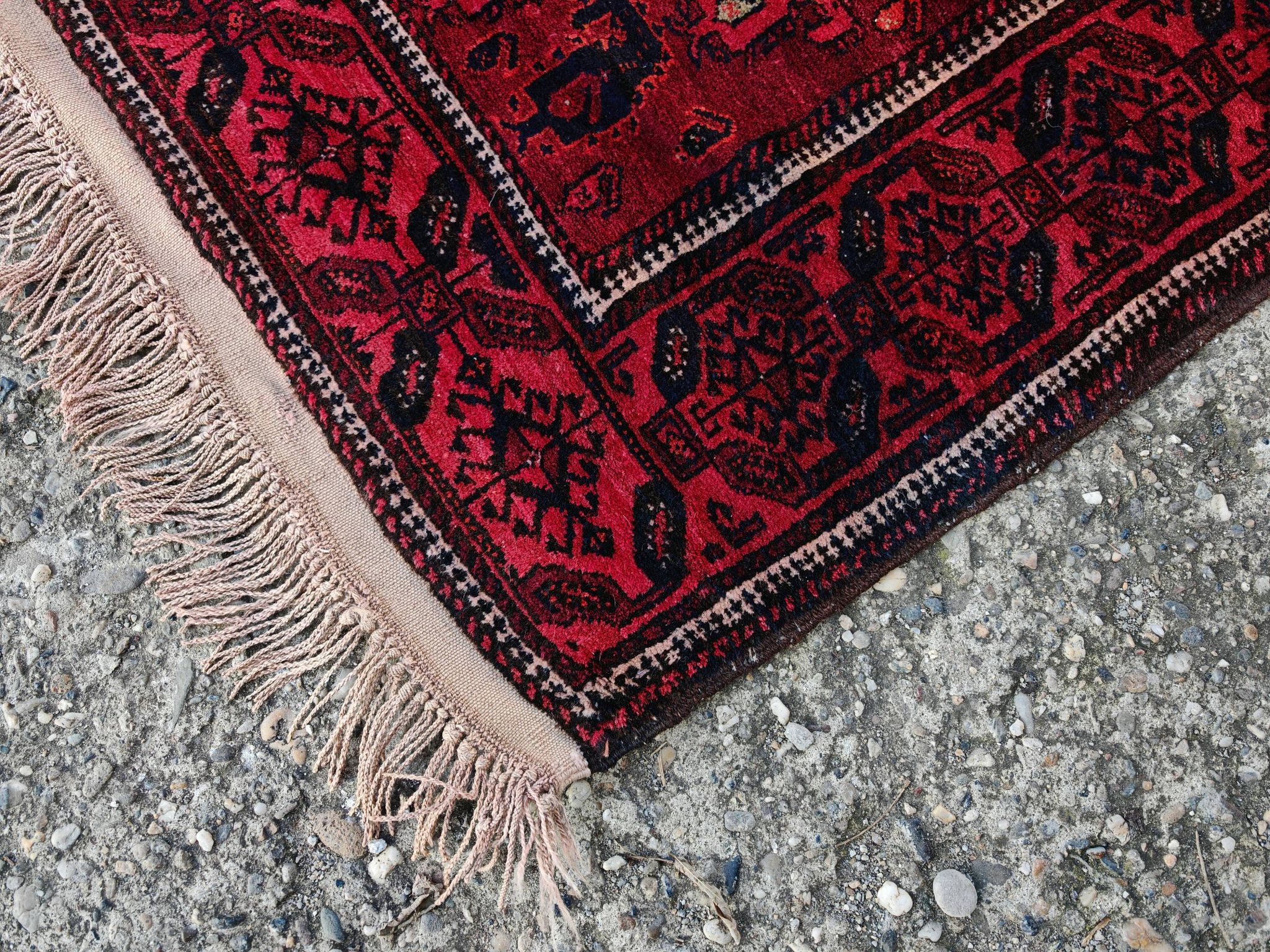 Vintage hand-knotted Boteh rug in natural wool from Afghanistan, 1960s.