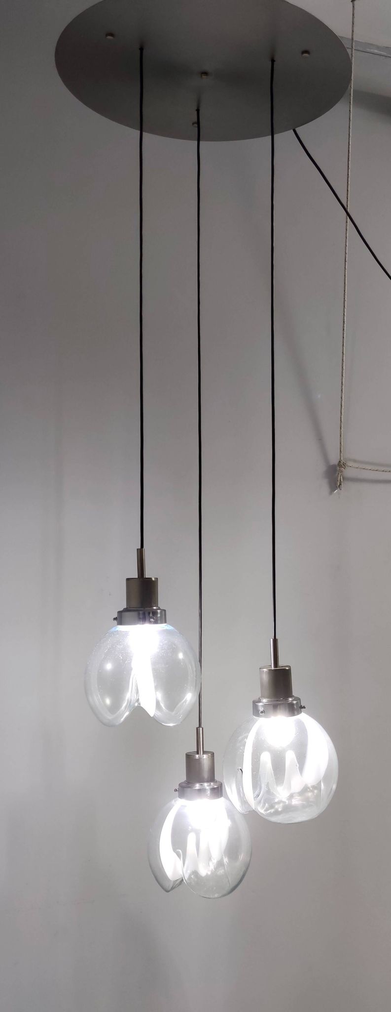 Murano Glass and Varnished Metal 3-Light Pendant by Toni Zuccheri for Venini