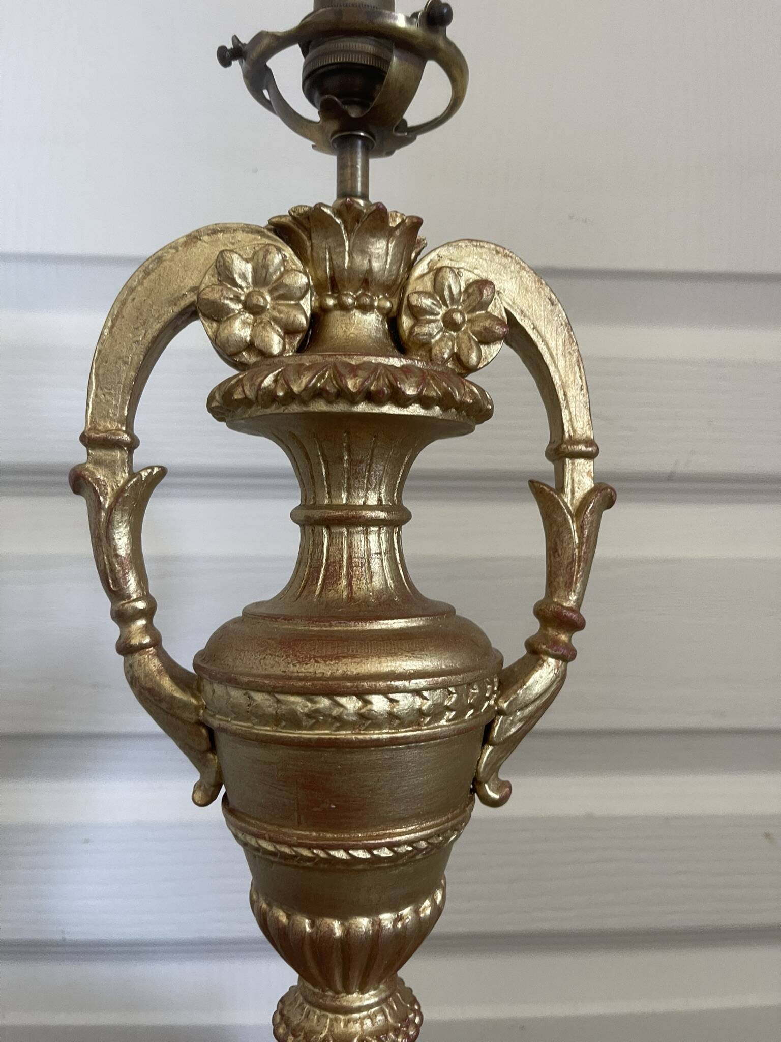Antique Large Cassolette Lamp Empire Greek Roman Gilded Wood 19th Century 60