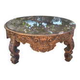 Grande table marocaine vintage – bois massif sculpté à la main – 1983