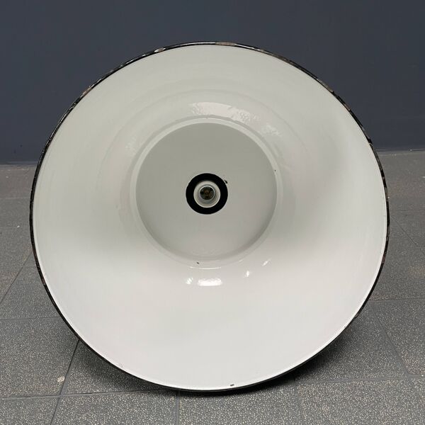 Grande lampe à suspension industrielle ancienne en émail bleu-gris