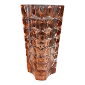 Large Art Deco vase in moulded pink Rosaline glass