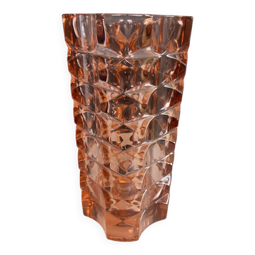 Large Art Deco vase in moulded pink Rosaline glass