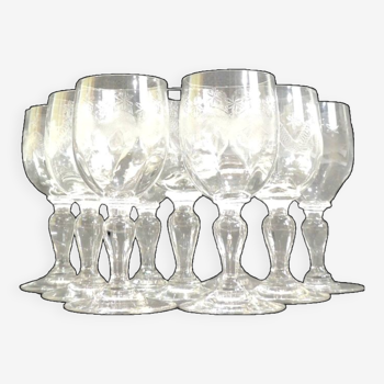 Lot de neuf verres à liqueur cristal gravé, modèle emma. début xxe s/vintage/thouvenin vierzon