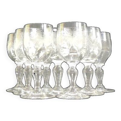 Lot de neuf verres à liqueur cristal gravé, modèle emma. début xxe s/vintage/thouvenin vierzon