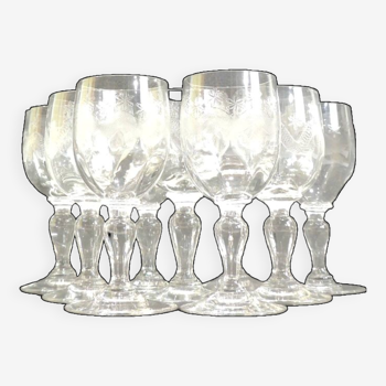 Set of nine engraved crystal liquor glasses, emma model. early 20th century/vintage/thouvenin vierzon