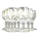 Set of nine engraved crystal liquor glasses, emma model. early 20th century/vintage/thouvenin vierzon