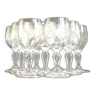 Set of nine engraved crystal liquor glasses, emma model. early 20th century/vintage/thouvenin vierzon