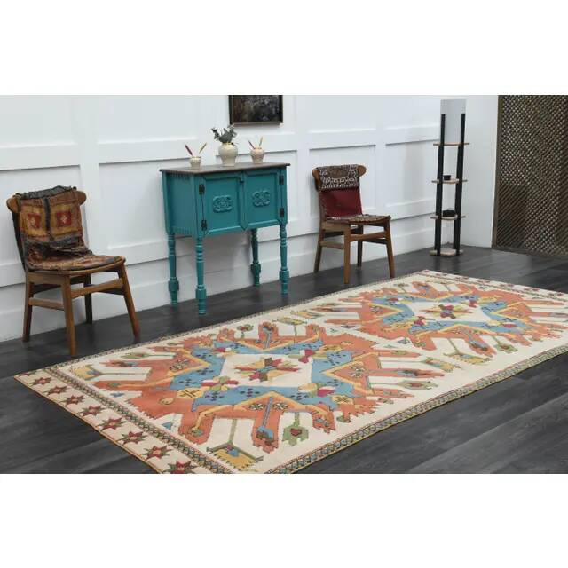 1970s Vintage Turkish Oushak Handmade Wool Cotton Orange Area Rug 175x329