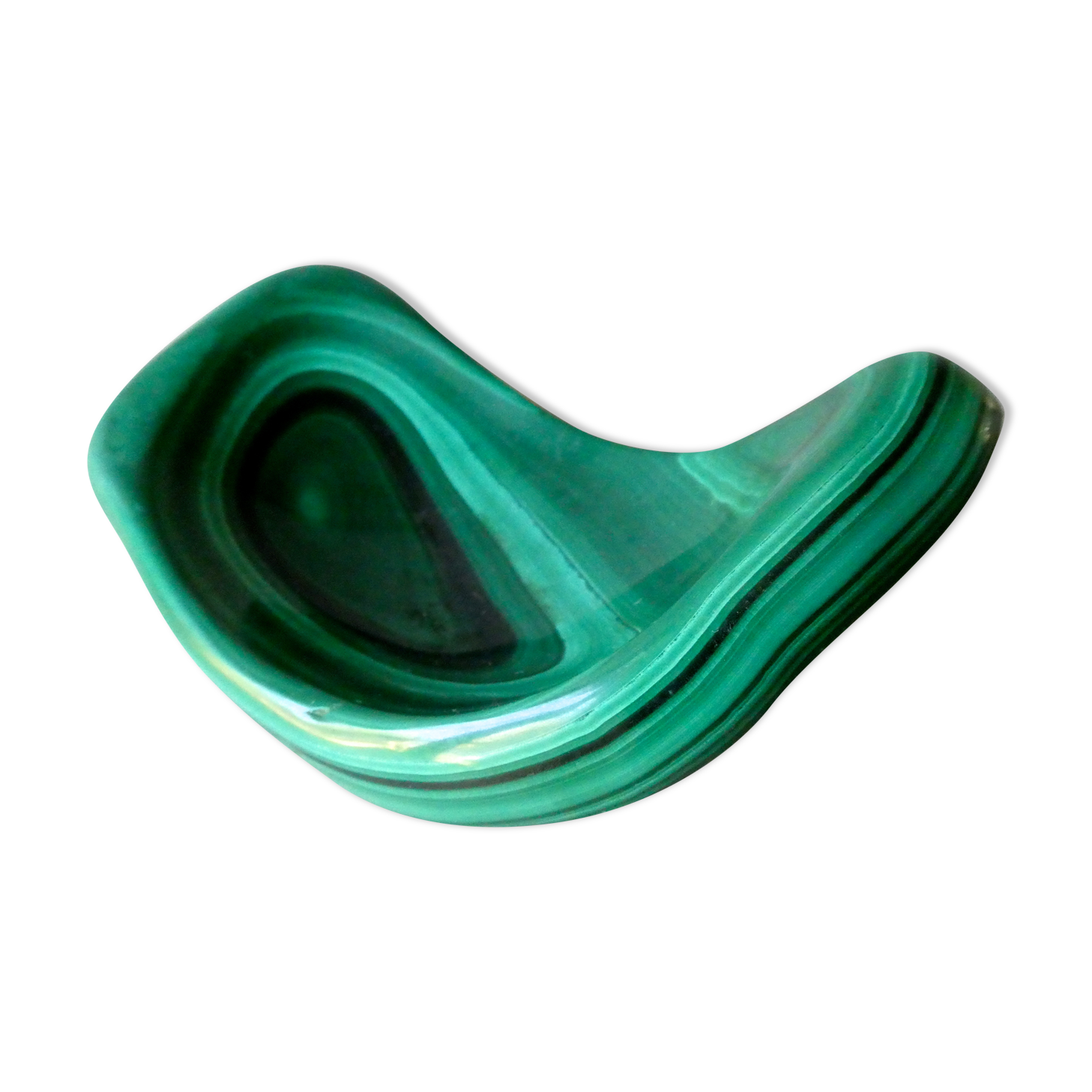 Trinket bowl free form in green malachite stone