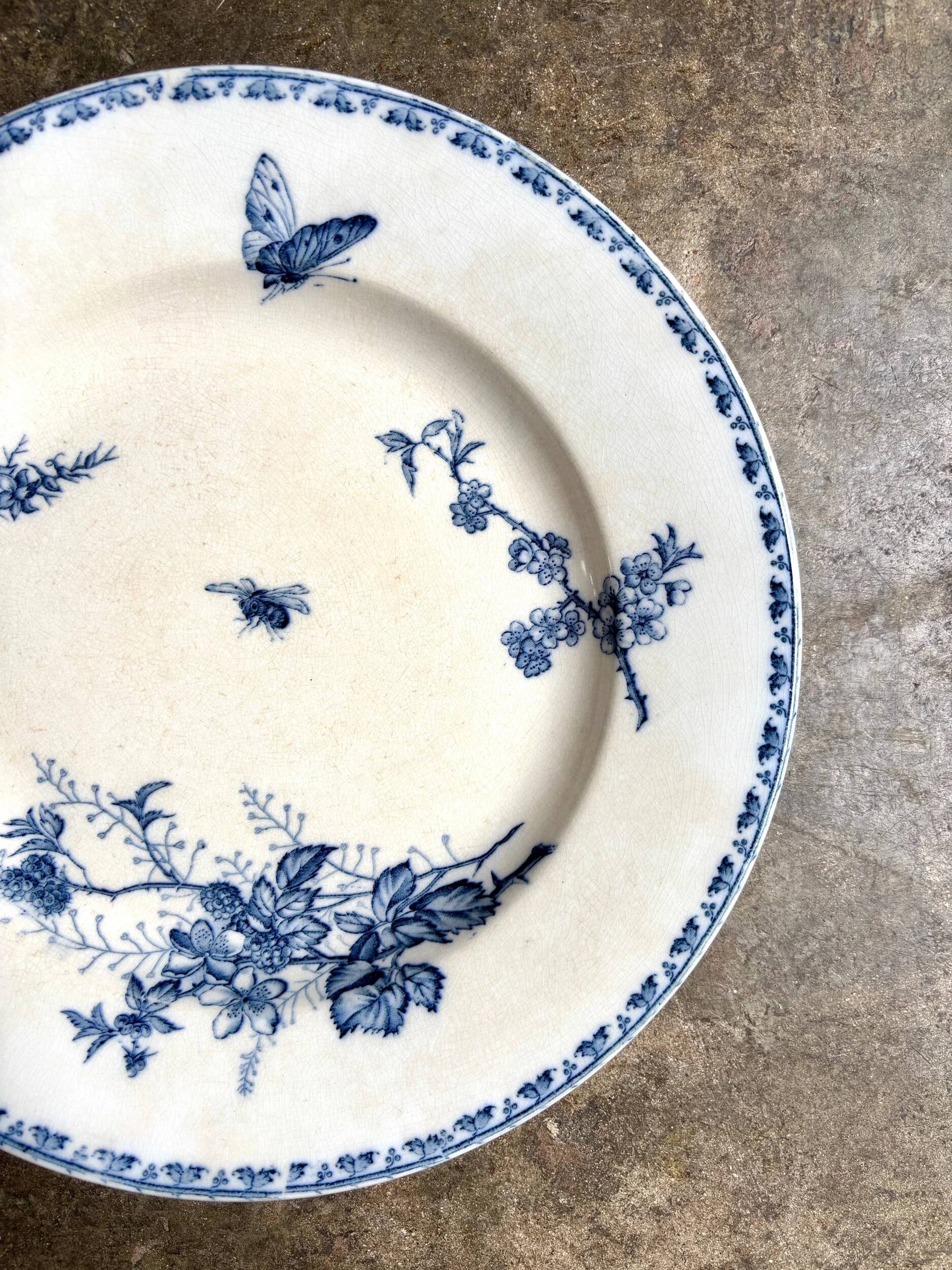 Sarreguemines round dish in blue ironstone, "Carmen" service