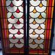 2 painted oak doors, stained glass interior