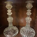 pair of cut glass candlesticks with lion and ram head decor, late 19th century