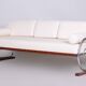 Bauhaus White Tubular Sofa in Beech, Chrome-Plated Steel & High Quality Leather attributed to Robert Slezák for Slezak Factories, Czech, 1930s