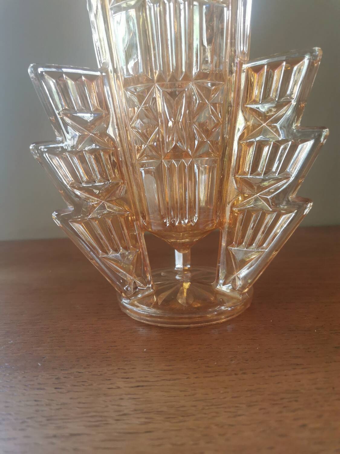 Art deco vase in orange iridescent glass
