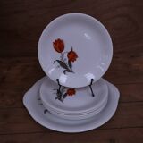 Set of 6 dessert plates and its cake dish Moulin des Loups.