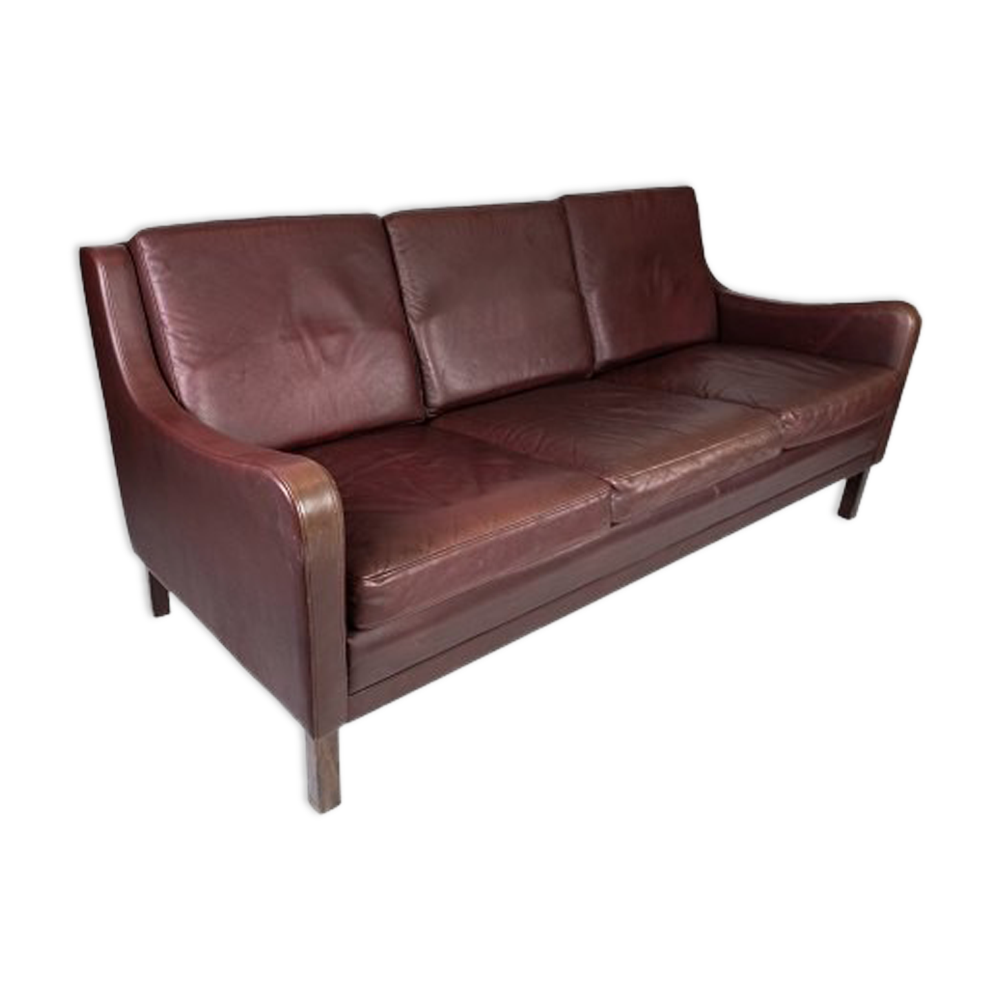 Three seater sofa, with red brown leather by Stouby Furniture from the 1960s