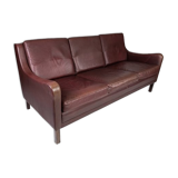 Three seater sofa, with red brown leather by Stouby Furniture from the 1960s