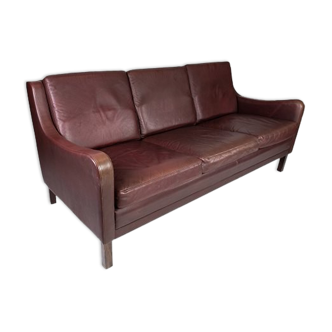 Three seater sofa, with red brown leather by Stouby Furniture from the 1960s