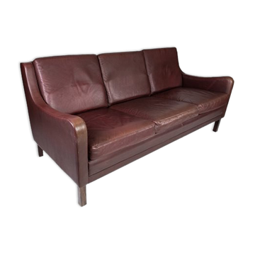 Three seater sofa, with red brown leather by Stouby Furniture from the 1960s