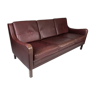 Three seater sofa, with red brown leather by Stouby Furniture from the 1960s