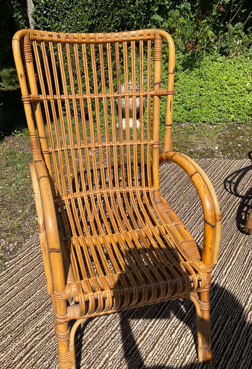 Vintage rattan lounge bench and 2 armchairs
