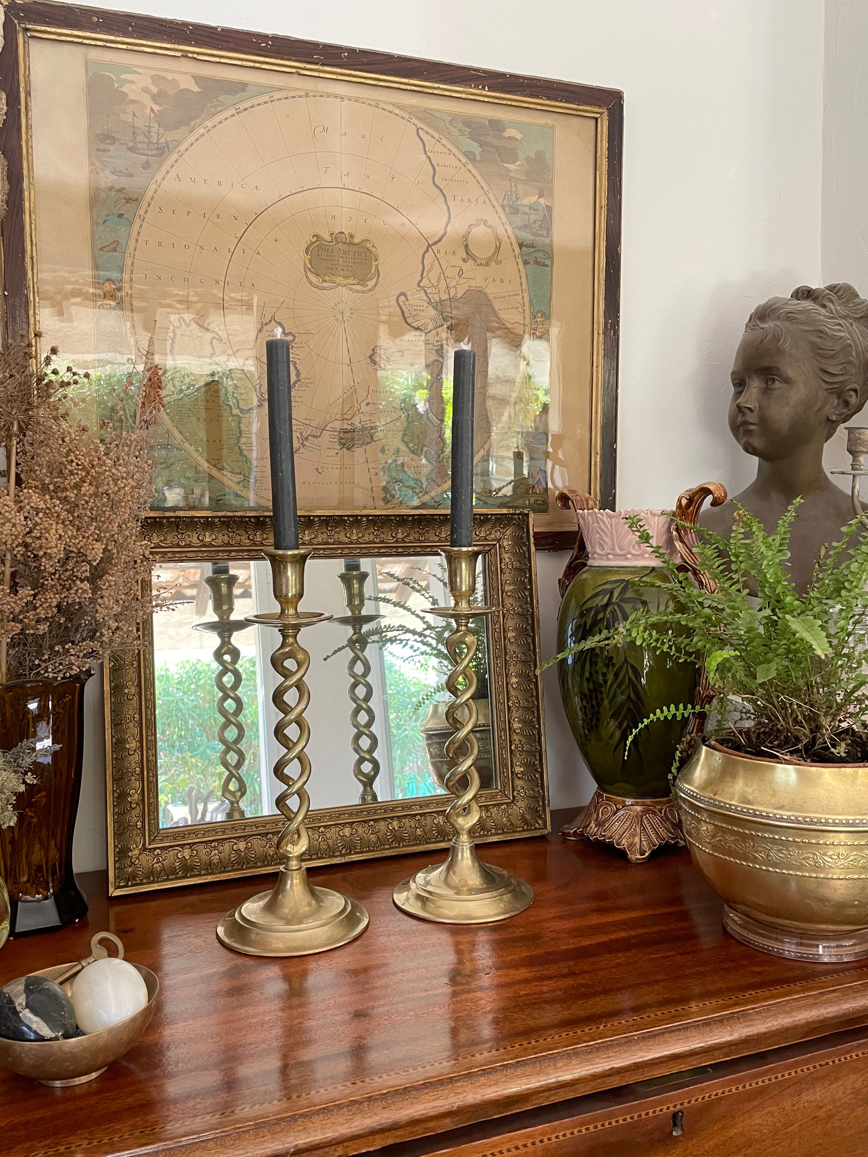 Old pair of twisted candle holders in gilded bronze 32.5cm