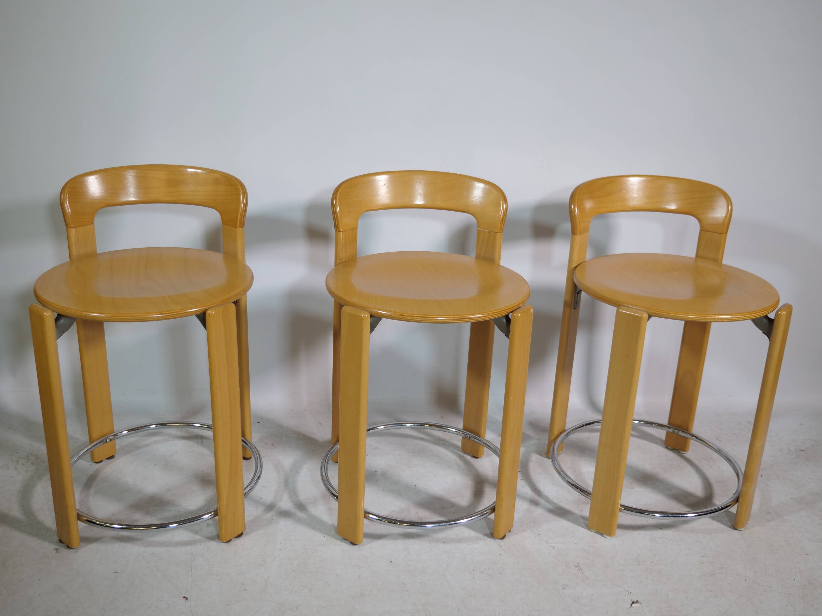REY Beech Stools by Bruno Rey for Kusch & Co, Set of 3, 1970s