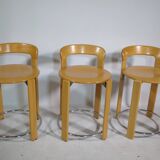 REY Beech Stools by Bruno Rey for Kusch & Co, Set of 3, 1970s