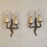 Elegant Vintage French Bronze Double Wall Sconces with Acanthus Leaf Detail 5111