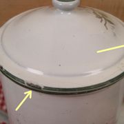 Old coffee maker in enamelled sheet metal brand bb 1900s , decoration of roses , kitchen utensils