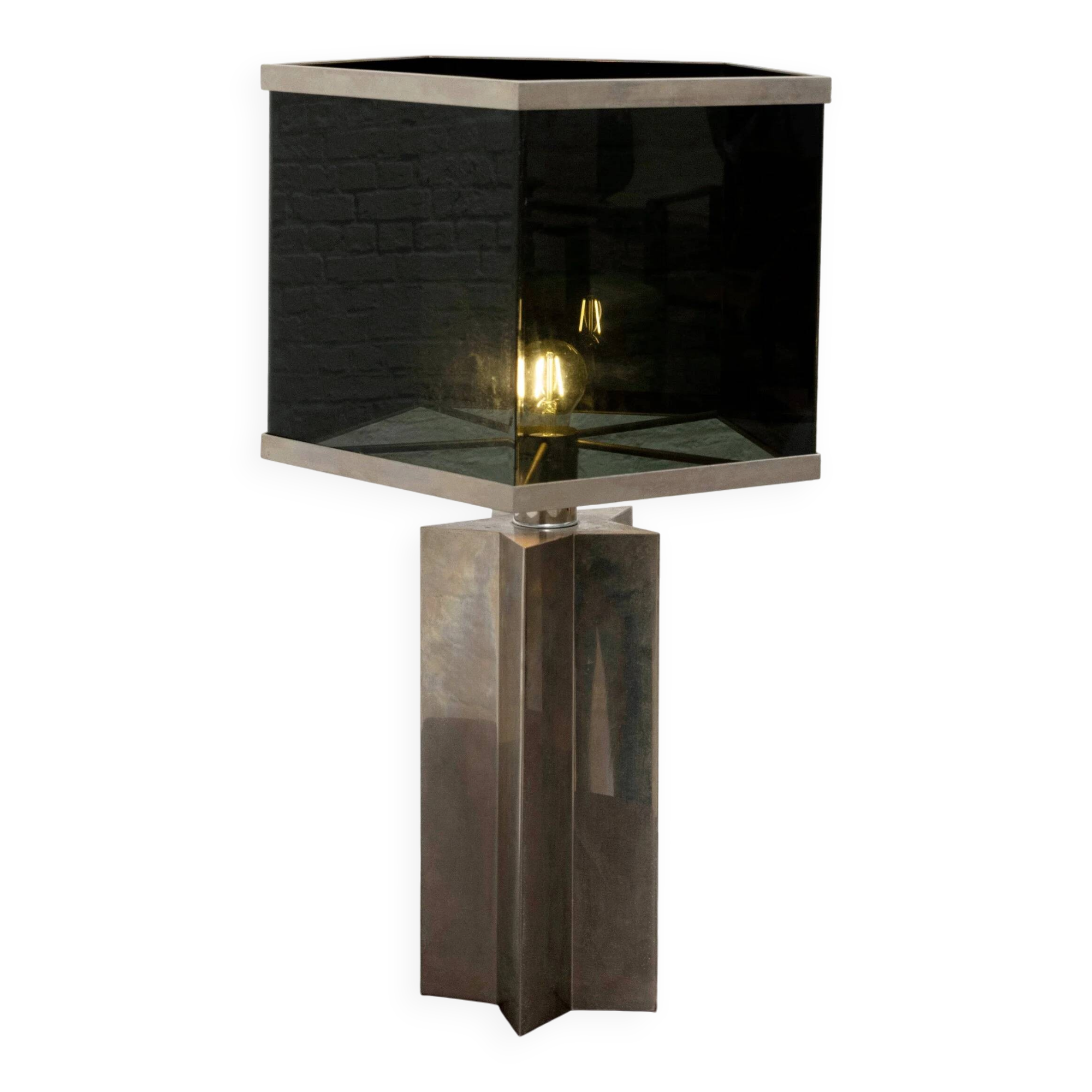 Italian architectural table lamp in acrylic and chrome, 1970s.