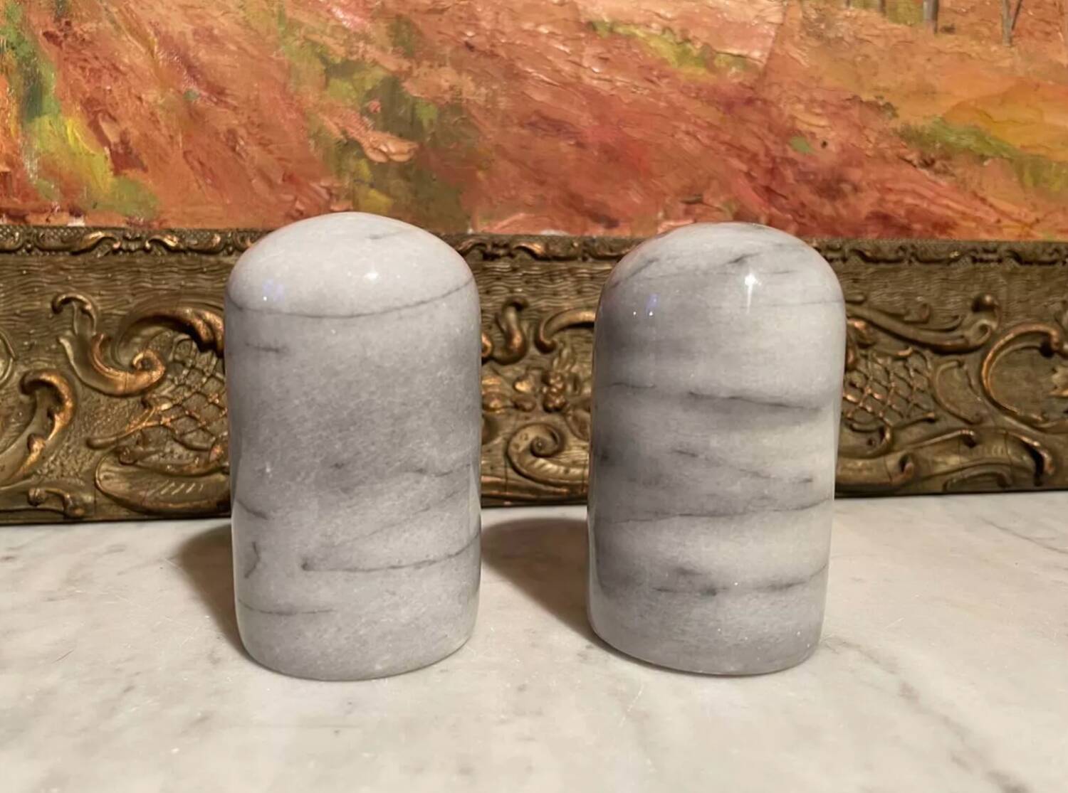 Vintage Marble Salt and Pepper Shakers