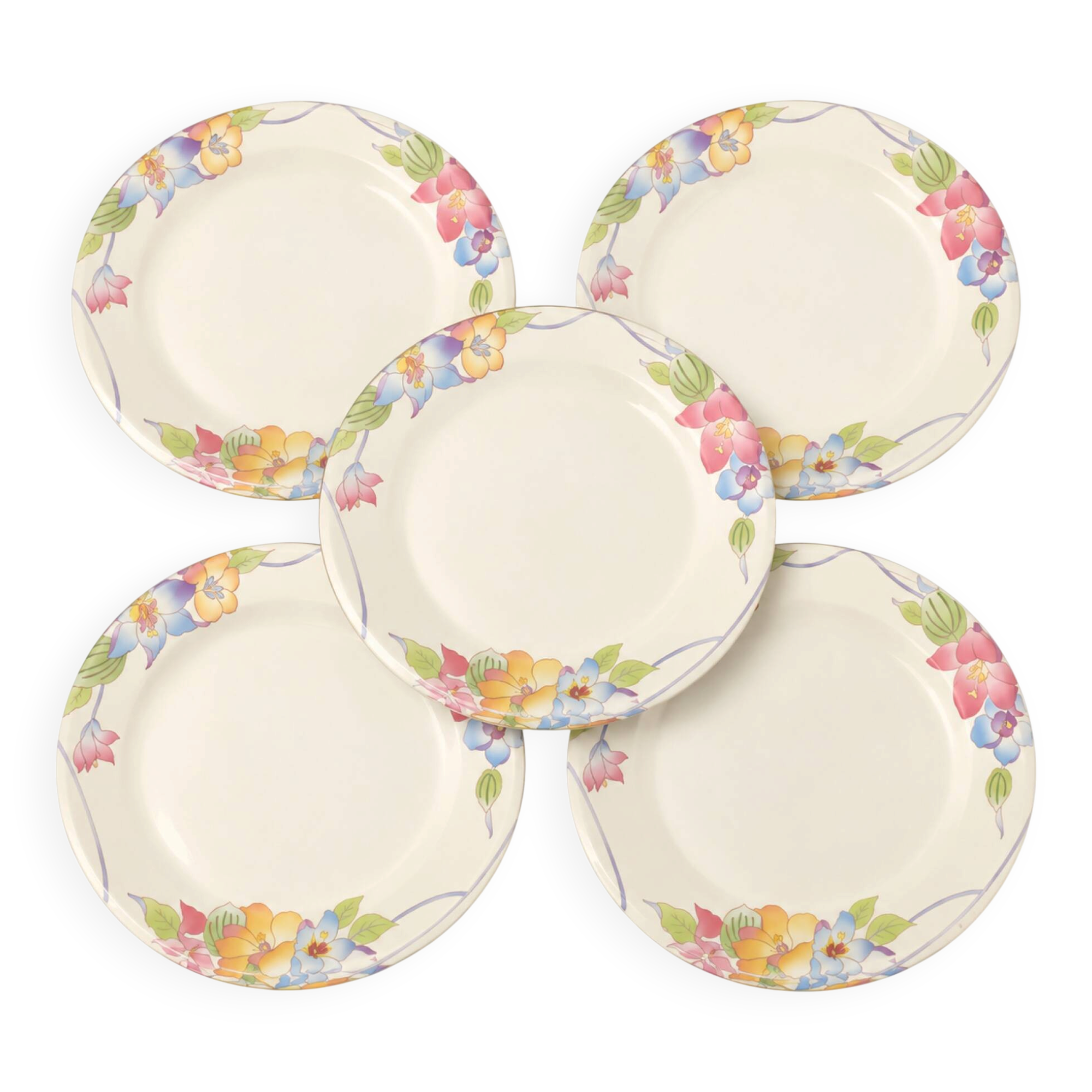 Set of 15 pastel floral patterned plates.