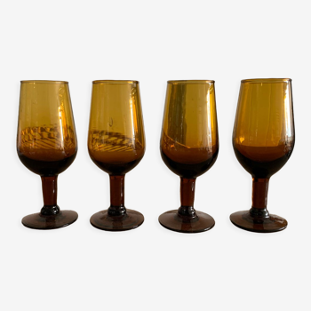 Set of 4 amber stemmed glasses