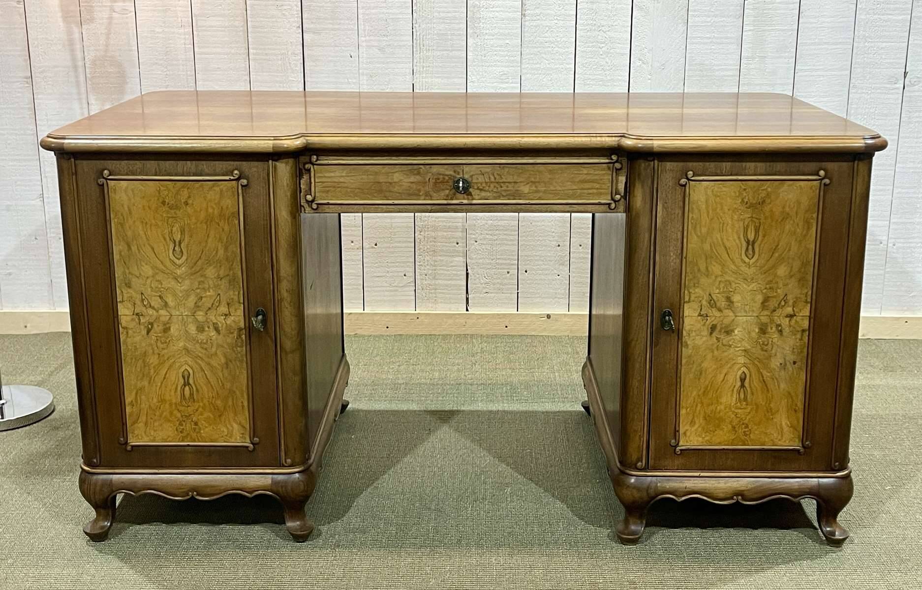 1950s English desk in walnut and oak
