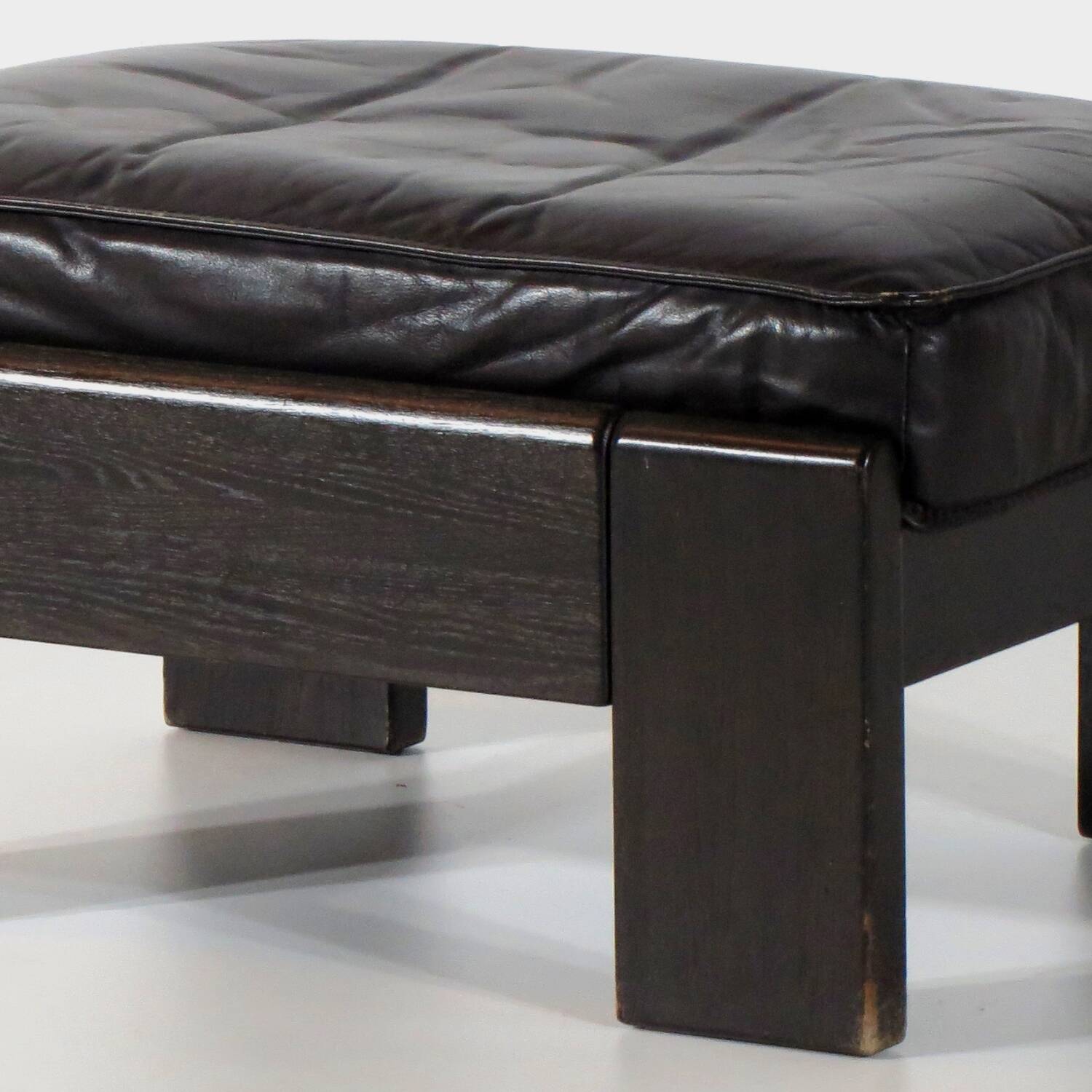 Vintage mid century footstool ottoman in dark brown leather by Harry de Groot for Leolux, 1970s