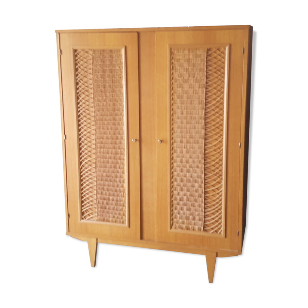 Armoire vintage bois et rotin Selency