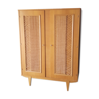 Armoire vintage bois et rotin