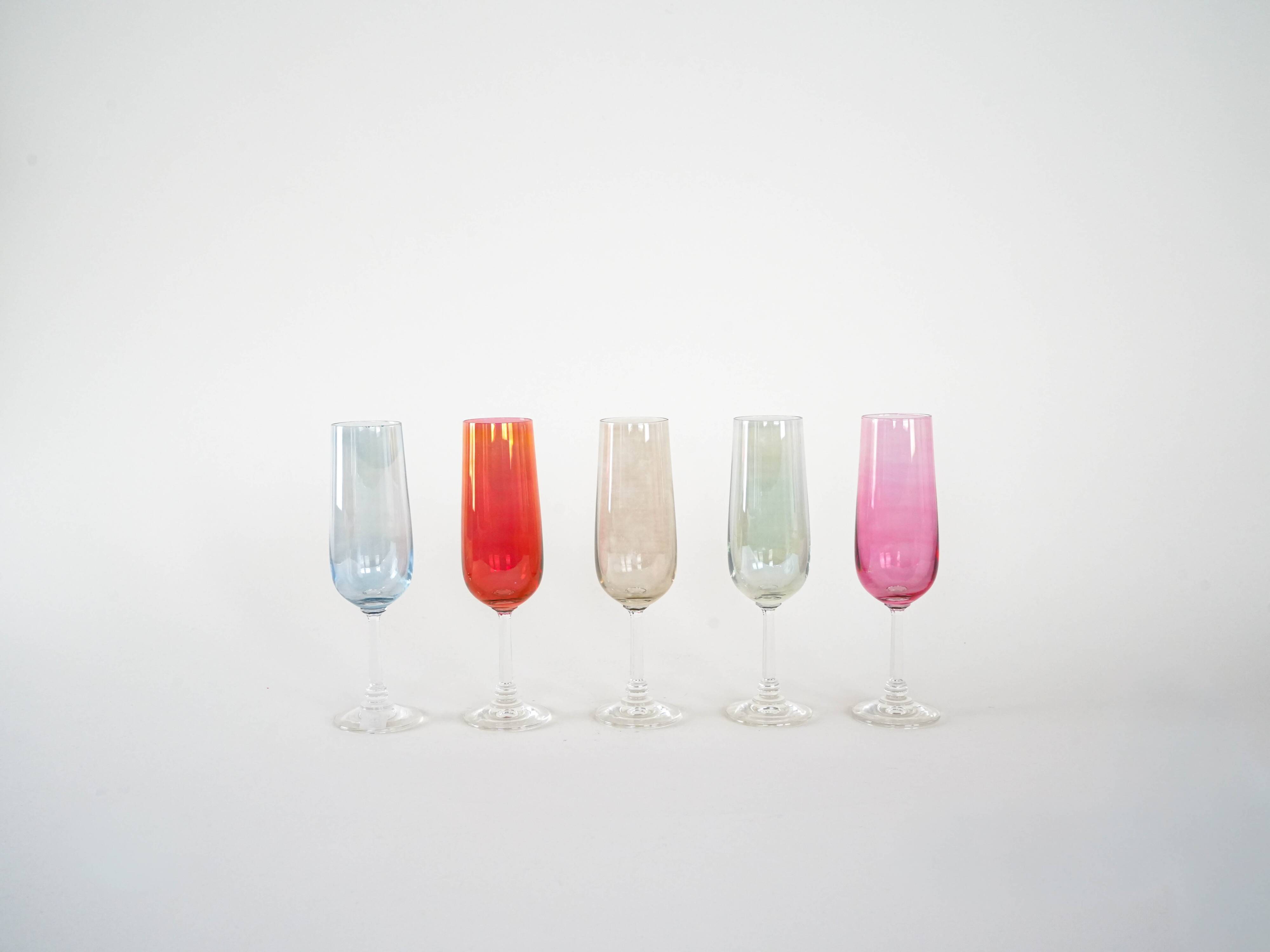 Set of coloured wine glasses, 1960s, made in Czechoslovakia