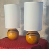 Pair of vintage wooden ball lamps, Scandinavian style bedside lamps, 32 x 14 cm, very good