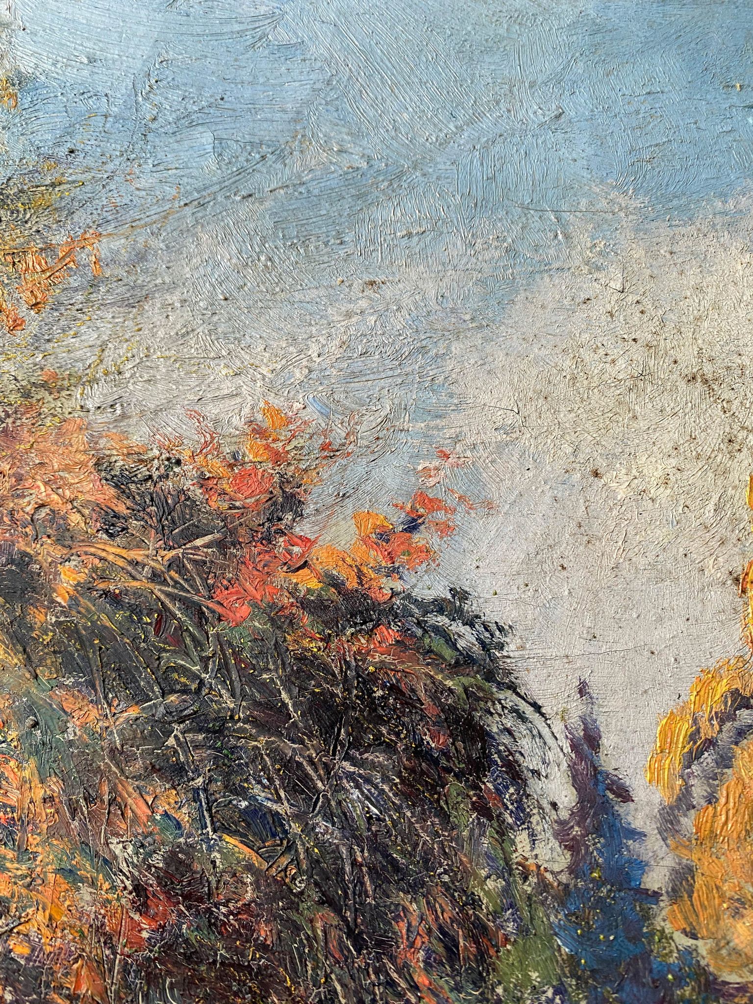 Tableau HST "Maison rouge en bord de rivière" signé C. Normand début XX°