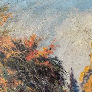 Tableau HST "Maison rouge en bord de rivière" signé C. Normand début XX°